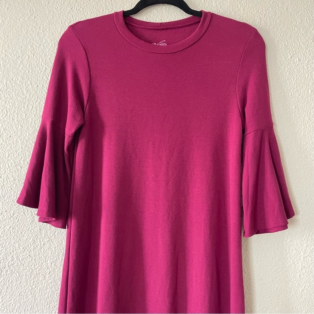 🚨NWT Francesca’s Alya Shirt Dress Womens S Burgundy 3/4 Bell Sleeve Flowy Casual - Picture 6 of 14
